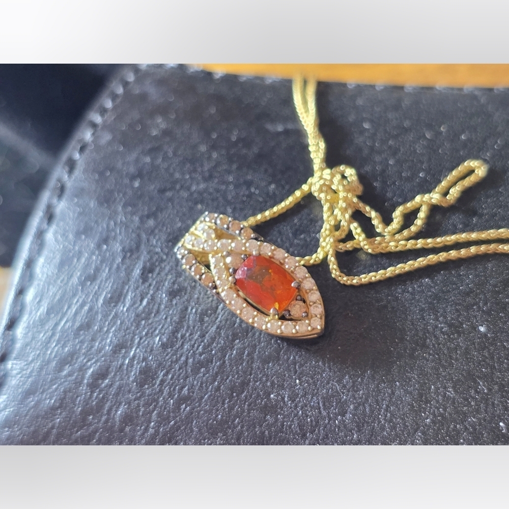 LeVian 14kt Gold and Orange Fire Opal Pendant Necklace